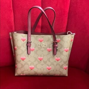 ✨Coach Pink and Cream Tote Bag with Leather Handles
